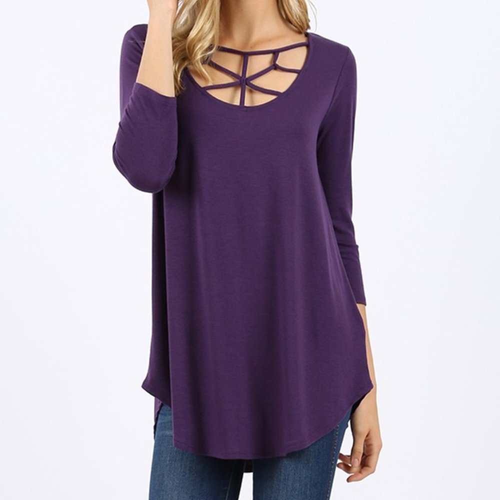 Purple Flowy 3/4 Sleeve Shirt